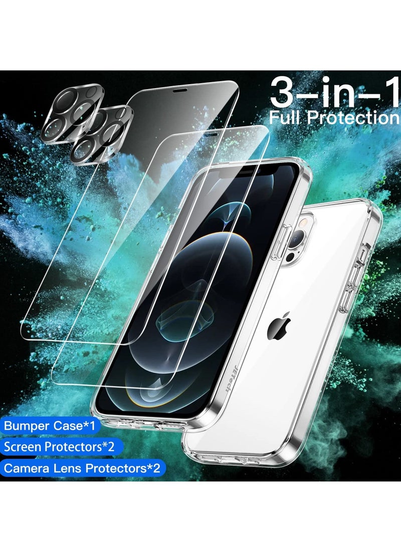 جي تيك جراب لهاتف iPhone 12 Pro واقي شاشة و 2 عبوة من واقي عدسة الكاميرا غير مصفر تغطية كاملة بغشاء زجاجي مقوى - Image 3