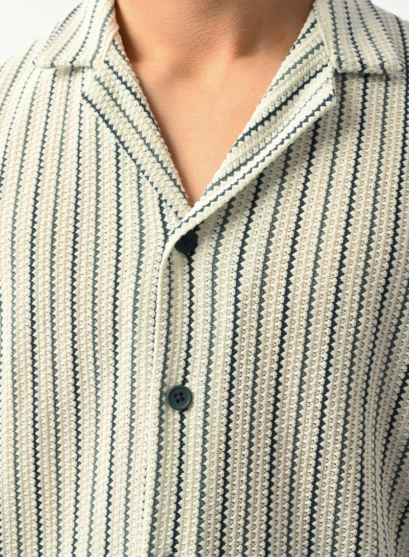 Marrakech Short Sleeves Casual Shirt – Green and White - Image 3