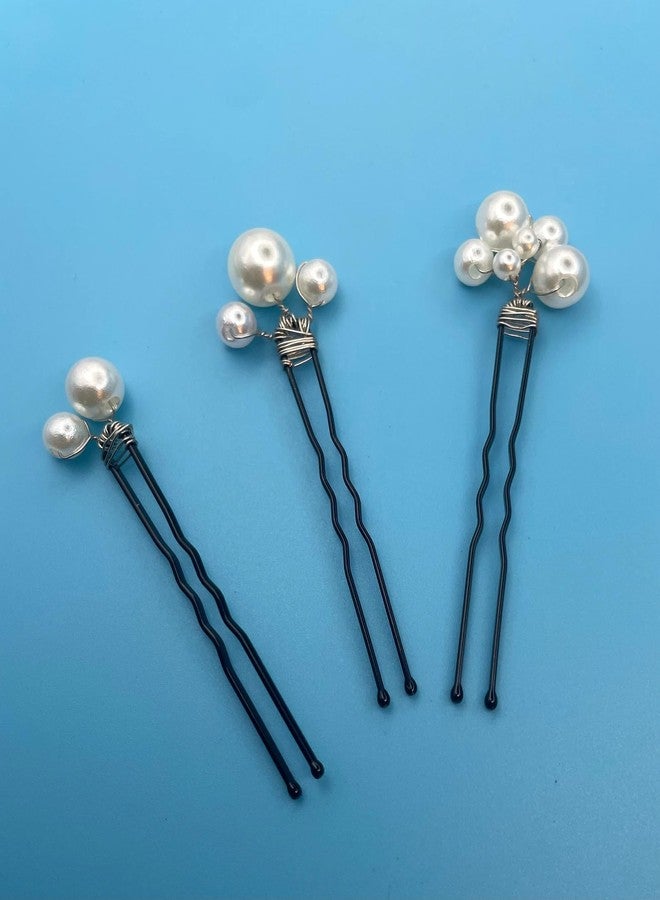 DORMITORRY Elegant Pearl Hair Pins Set, 4 pcs Bridal Hair Accessories for Women, Handmade Bobby Pins & Comb Clip, Wedding, Prom, Party, Formal Hair Jewelry, Vintage Style Pearl for Burns - Silver. - Image 5