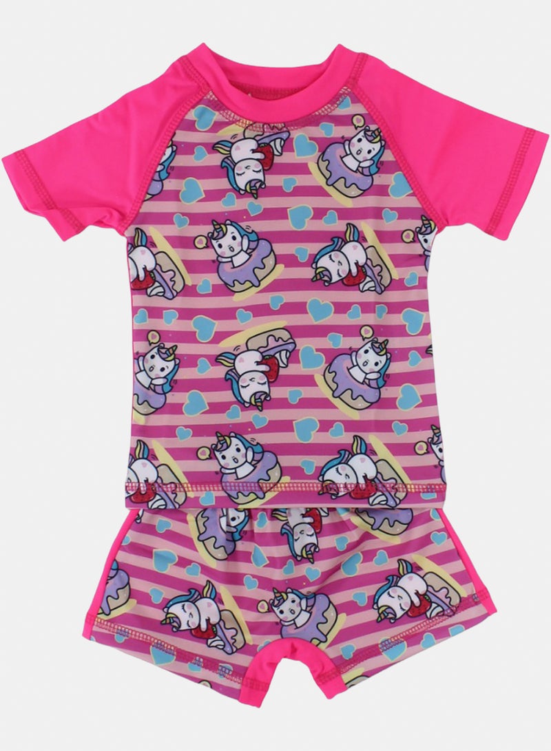 بيبي بناتي Rash Guard طقم – فوشيا مع Unicorn Print
