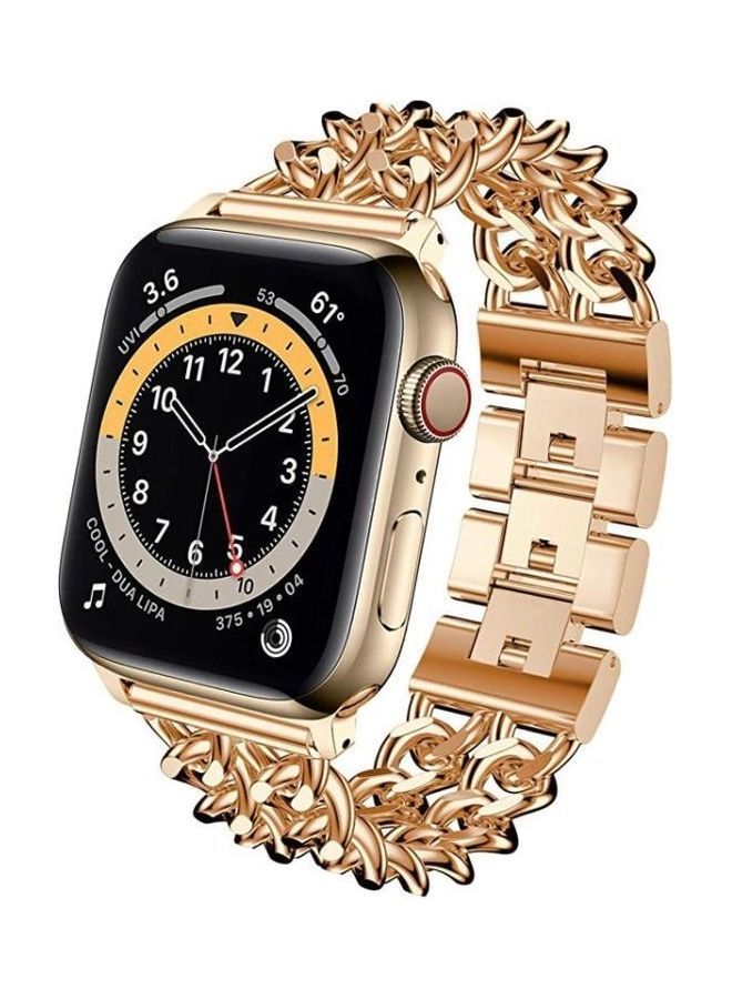 NIBEMINENT Metal Cowboy Replacement Strap Watchband For Apple Watch Series 7/6/SE/5/4/3/2/1 42/44/45mm Rose Gold - Image 3