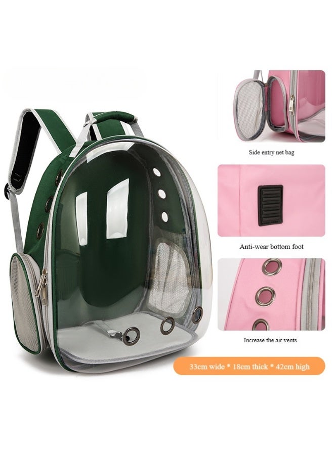 Oldzhan Cat bag, pet backpack, portable transparent space cabin pet bag, outdoor cat supplies, breathable backpack (green) - Image 4