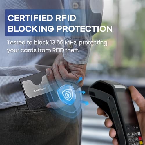 RUNBOX Mens Business Card Holder, Slim Card Wallet for Men and Women, Minimalist RFID Blocking Wallet with Pop-Up Function, Thin Design, Metal Cases Holds 6+6 Cards, Gifts for Men, Men's Accessories - Image 5