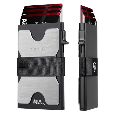 RUNBOX Mens Business Card Holder, Slim Card Wallet for Men and Women, Minimalist RFID Blocking Wallet with Pop-Up Function, Thin Design, Metal Cases Holds 6+6 Cards, Gifts for Men, Men's Accessories - Image 1