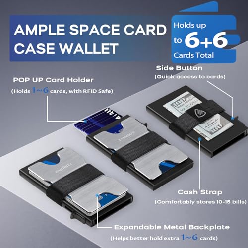 RUNBOX Mens Business Card Holder, Slim Card Wallet for Men and Women, Minimalist RFID Blocking Wallet with Pop-Up Function, Thin Design, Metal Cases Holds 6+6 Cards, Gifts for Men, Men's Accessories - Image 2
