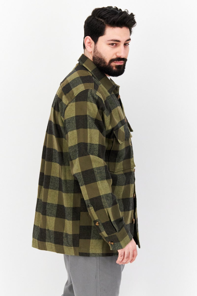 Celio Men Regular Fit Plaid Casual Shirt, Olive Combo - Image 3