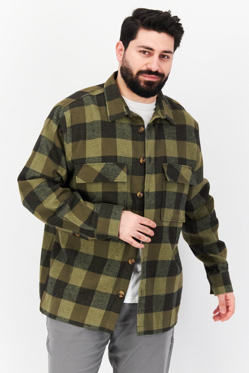 Celio Men Regular Fit Plaid Casual Shirt, Olive Combo - Image 1