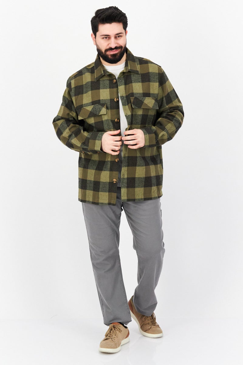 Celio Men Regular Fit Plaid Casual Shirt, Olive Combo - Image 2