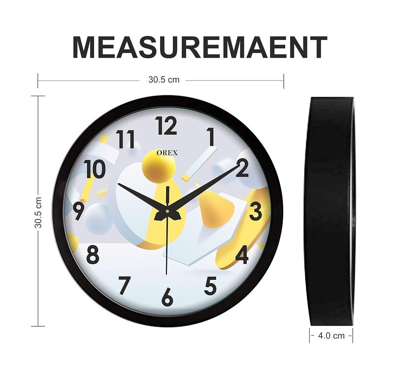 OREX OREX 12-Inch Plastic Wall Clock: Sleek & Durable Timepiece for Home, Bedroom, Livingroom, Office with Black Ring Glass. (OC-001)  - Image 3