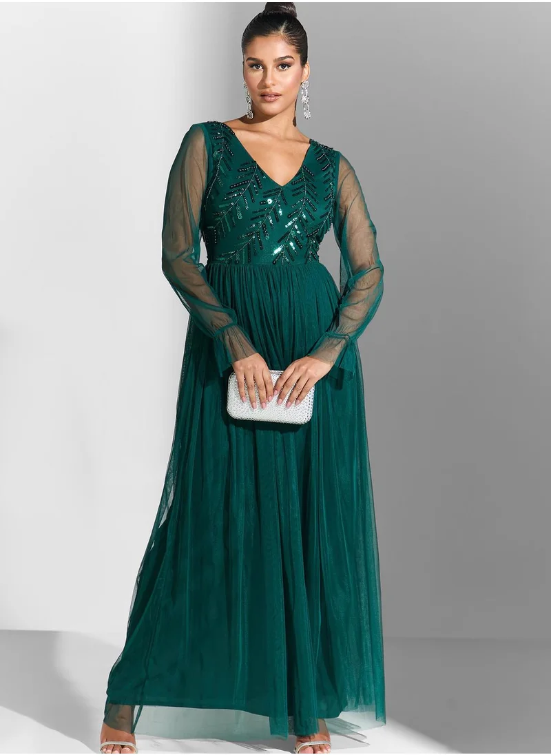 Namshi x Embellished Bodice V Neck Dress