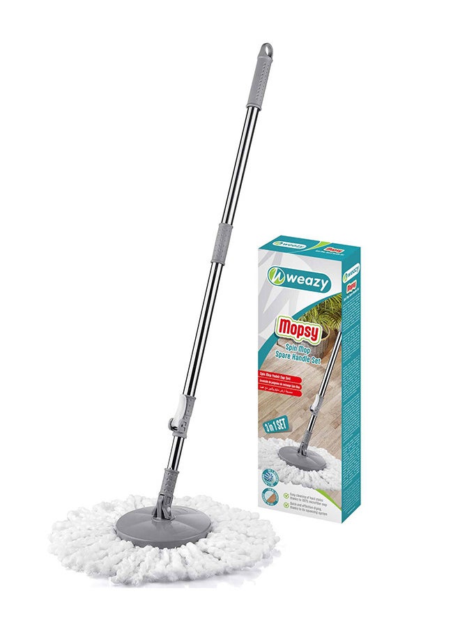 Weazy - 3 In 1 Mopsy Round Mop Set Grey/White 100% Microfiber (Made in Turkey) - Image 1