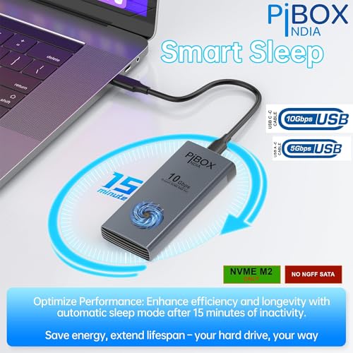 pibox India صندوق PiBOX India NVME M2 مع مروحة، صندوق SSD - USB 3.2 10Gbps، علبة M.2 NVMe بدون أدوات، قارئ PCI-E NVMe، USB-C، يدعم مفاتيح M و B&M، 2230/2242 - Image 5