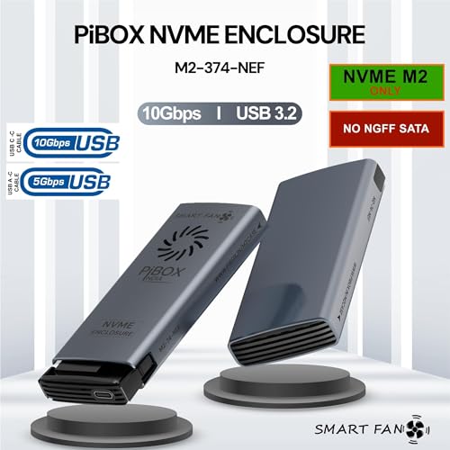 pibox India صندوق PiBOX India NVME M2 مع مروحة، صندوق SSD - USB 3.2 10Gbps، علبة M.2 NVMe بدون أدوات، قارئ PCI-E NVMe، USB-C، يدعم مفاتيح M و B&M، 2230/2242 - Image 2