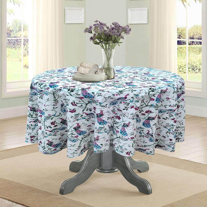 RHF 100 Cotton Round Tablecloth for Kitchen Dining Table Cover Tabletop Decoration Parties Weddings Round 90 Inch Diameter 90 Inch PinkChokletSky - Image 1