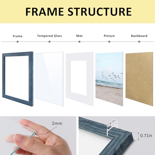 Frametory, 11x14 Frames Display 8x10 Picture with Mat or 11x14 Photo Without Mat, Shatter-Resistant Glass, Pre-Installed Wall Mounting Hardware - Blue - Image 4