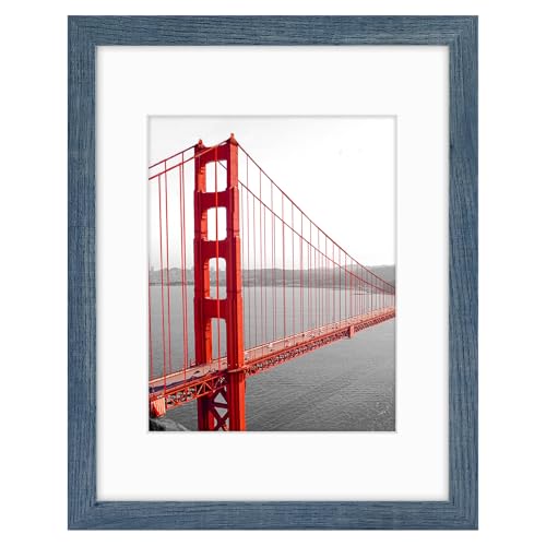 Frametory, 11x14 Frames Display 8x10 Picture with Mat or 11x14 Photo Without Mat, Shatter-Resistant Glass, Pre-Installed Wall Mounting Hardware - Blue - Image 1
