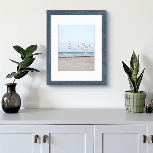 Frametory, 11x14 Frames Display 8x10 Picture with Mat or 11x14 Photo Without Mat, Shatter-Resistant Glass, Pre-Installed Wall Mounting Hardware - Blue - Image 2