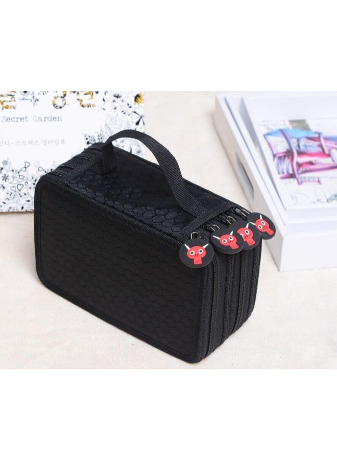 klarako 72 Count Slot Colored Pencil Carry Case Bag Large Capacity Oxford Multi-Layer Pencil Organizer with Cute Zipper(Black) 