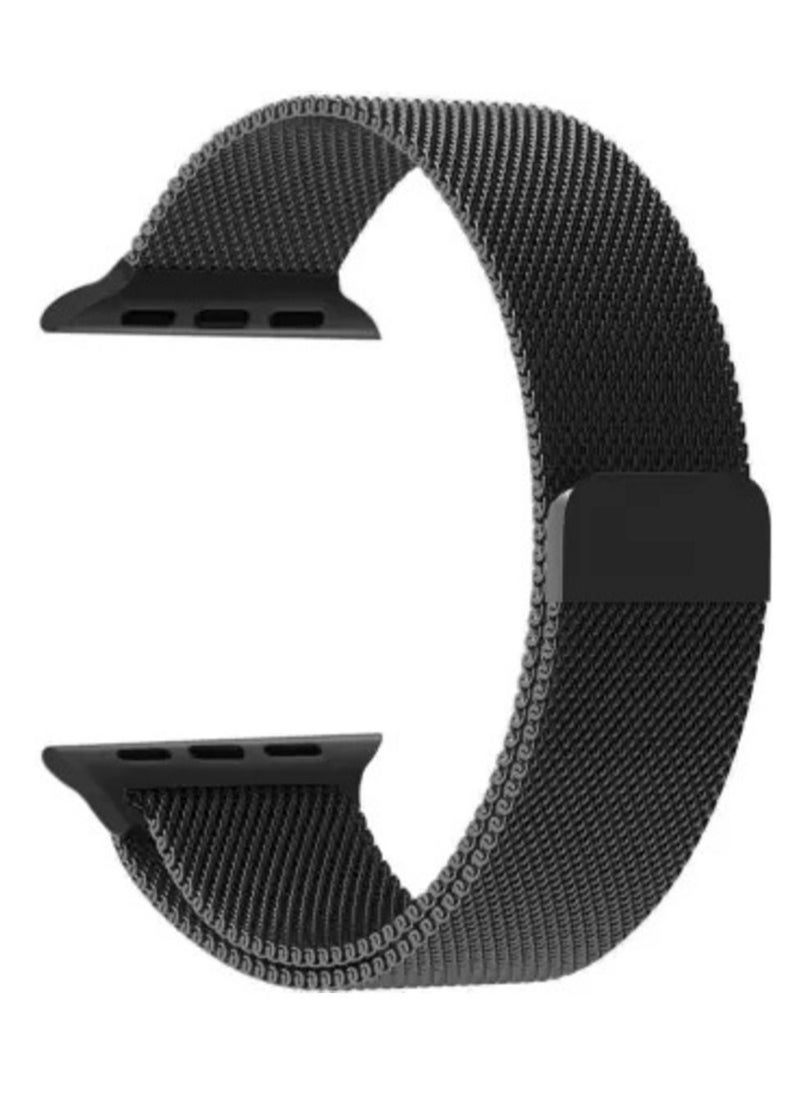 MOCOM - Metal Stainless Steel Milanese Loop Chain Mesh Band for Apple Watch 7/6/SE/5/4/3/2/1 45mm/44mm/42mm Black - Image 1