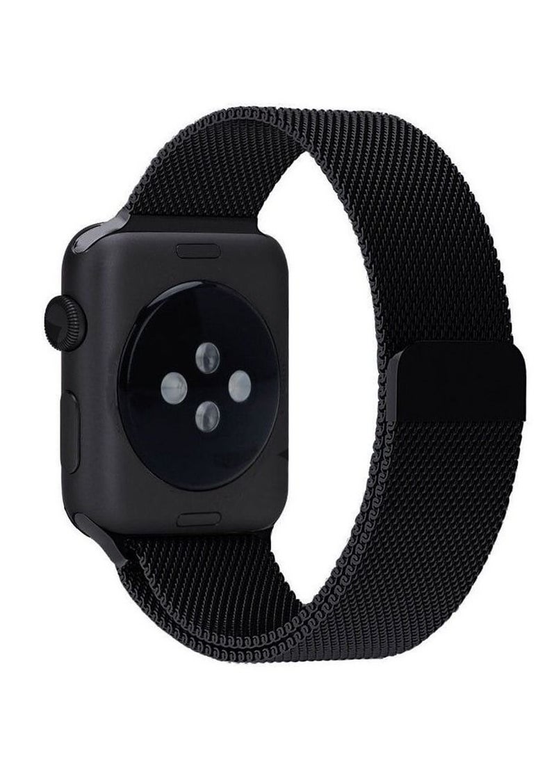 MOCOM - Metal Stainless Steel Milanese Loop Chain Mesh Band for Apple Watch 7/6/SE/5/4/3/2/1 45mm/44mm/42mm Black - Image 1