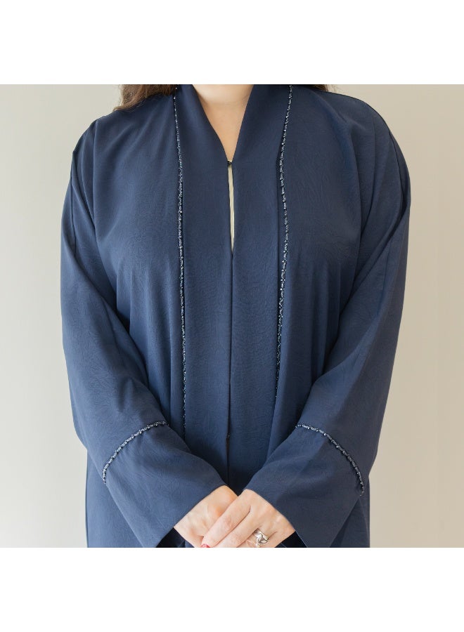 LINELLE عباءة لينيل زرقاء للنساء - تصميم مفتوح من الأمام مع أزرار وتفاصيل حجرية خطية على اللوحة الأمامية والأكمام، ملابس يومية ومناسبات محتشمة - Image 4