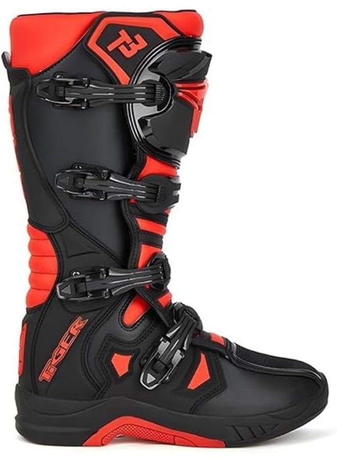 TIGER Pair of Pro Style Motocross Leather Boots,Red & Black - Image 2