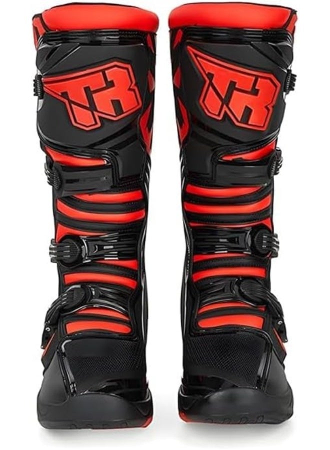 TIGER Pair of Pro Style Motocross Leather Boots,Red & Black - Image 4