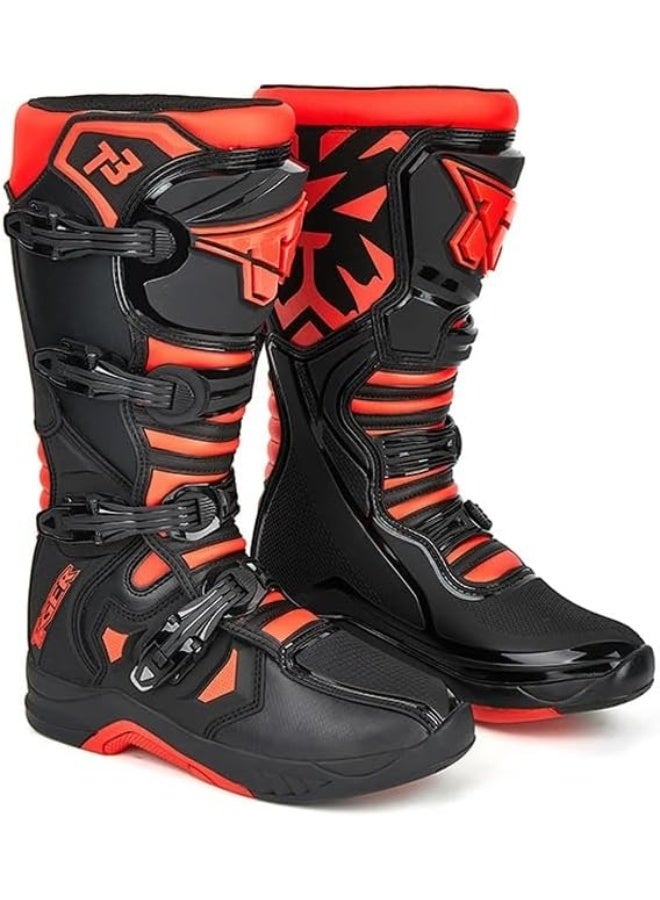 TIGER Pair of Pro Style Motocross Leather Boots,Red & Black - Image 1