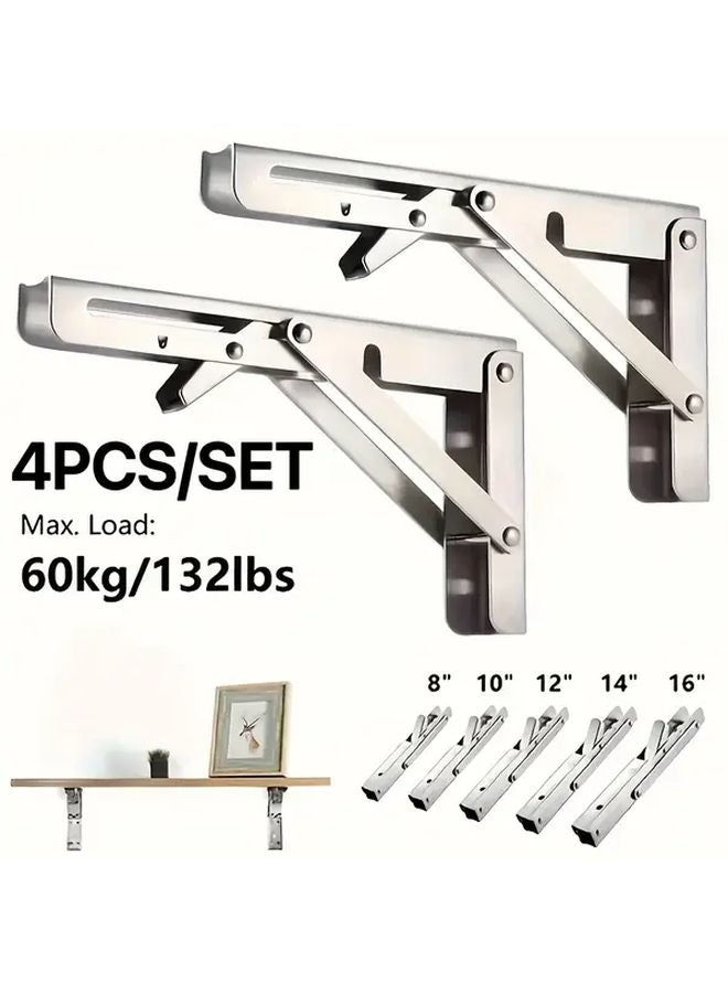 Stainless Steel Folding Shelf Bracket 8 Inches Heavy Duty Space Saving DIY Mounting - Image 2