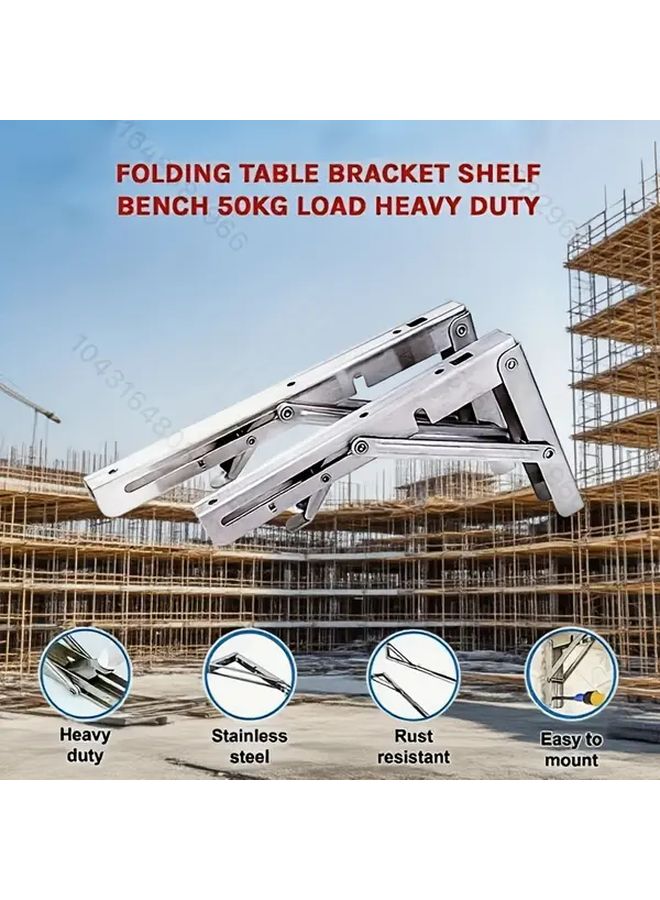 Stainless Steel Folding Shelf Bracket 8 Inches Heavy Duty Space Saving DIY Mounting - Image 3