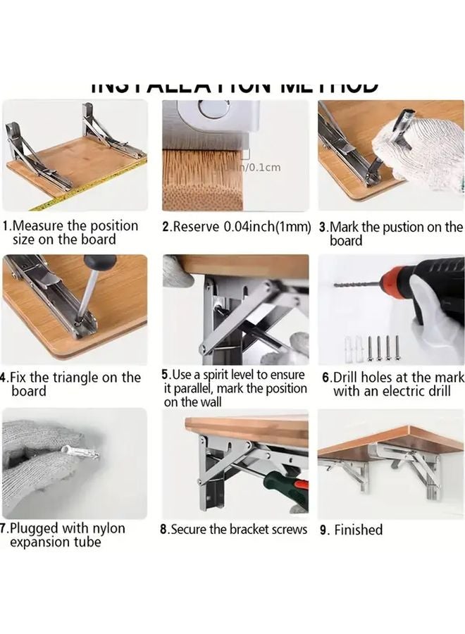 Stainless Steel Folding Shelf Bracket 8 Inches Heavy Duty Space Saving DIY Mounting - Image 5