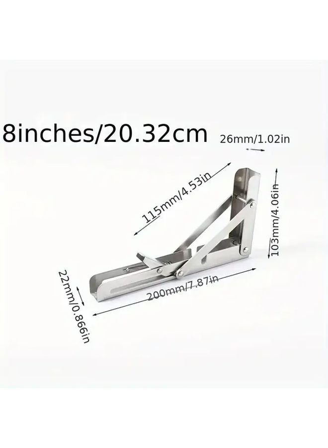 Stainless Steel Folding Shelf Bracket 8 Inches Heavy Duty Space Saving DIY Mounting - Image 1