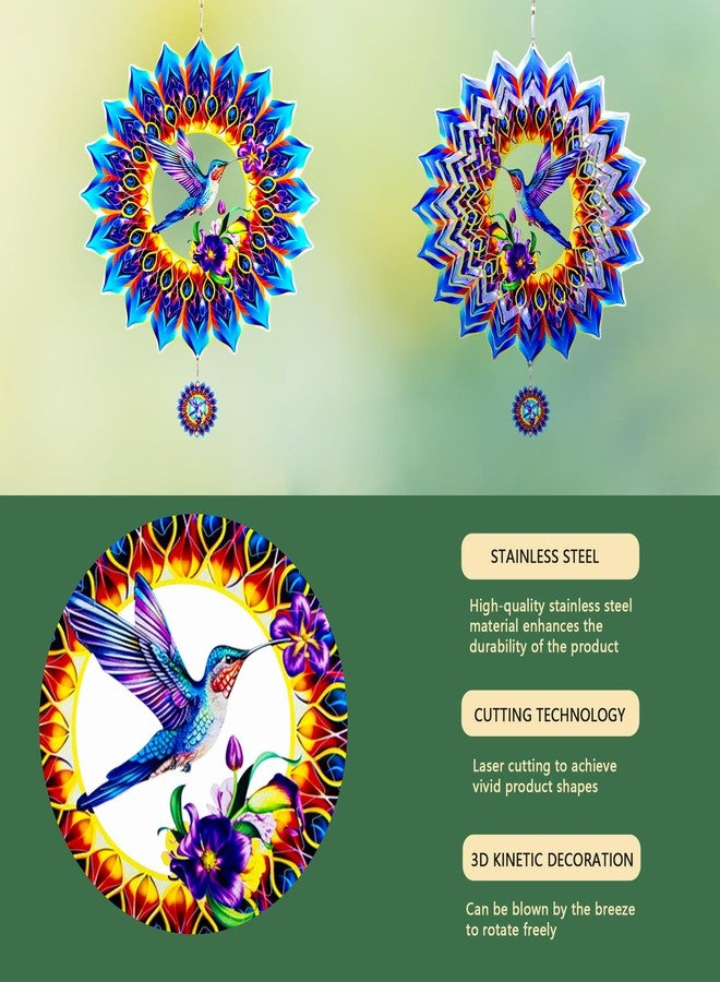 OFEWPAGA Hummingbird Wind Spinner,Hanging Wind Spinners Outdoor for Garden Decoration，12 inch 3D Stainless Steel Wind Sculpture for Indoor/Outdoor Decor - Image 3