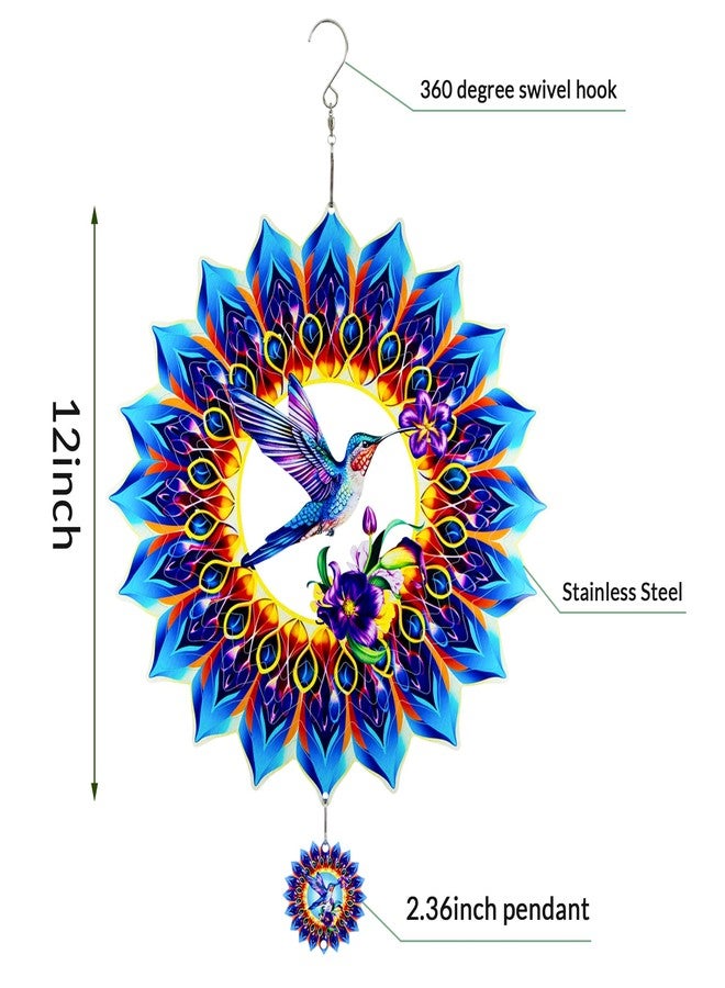 OFEWPAGA Hummingbird Wind Spinner,Hanging Wind Spinners Outdoor for Garden Decoration，12 inch 3D Stainless Steel Wind Sculpture for Indoor/Outdoor Decor - Image 4