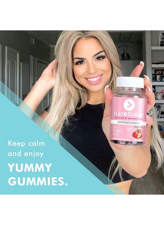 Flat Tummy Tea - Flat Tummy Ashwagandha Gummies (60 Count) feat. Lemon Balm - Destress, Calm, Natural Energy Vegan, Gluten-Free, Gelatine-Free Made with Clinically Studied Sensorill® for Stress Management - Image 1