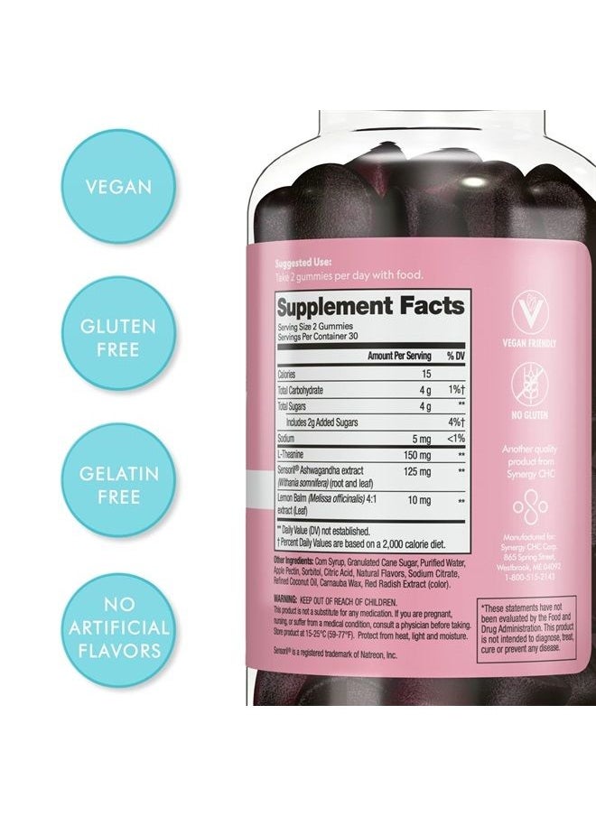 Flat Tummy Tea - Flat Tummy Ashwagandha Gummies (60 Count) feat. Lemon Balm - Destress, Calm, Natural Energy Vegan, Gluten-Free, Gelatine-Free Made with Clinically Studied Sensorill® for Stress Management - Image 1