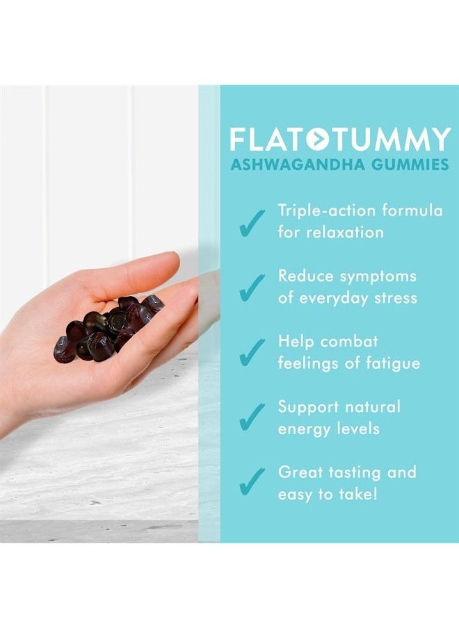 Flat Tummy Tea - Flat Tummy Ashwagandha Gummies (60 Count) feat. Lemon Balm - Destress, Calm, Natural Energy Vegan, Gluten-Free, Gelatine-Free Made with Clinically Studied Sensorill® for Stress Management - Image 1