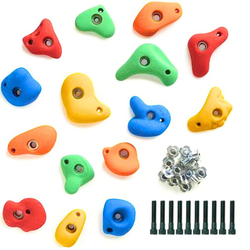 White Tech Rock Climbing Holds for Kids | Pack of 15 Resin Rock Climbing Holds for Indoor Outdoor Playground Climbing Wall Mounting with Hardware Kit - Image 1