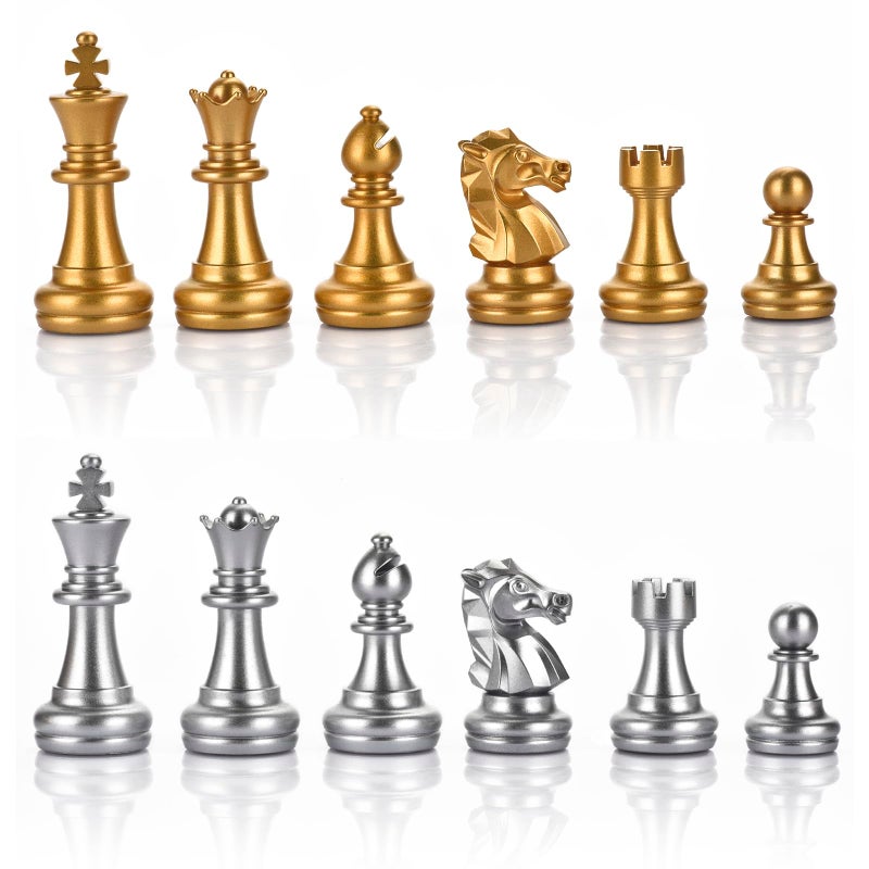 QuadPro Chess Pieces Only Magnetic Plastic Chessman Set for Replacement of Missing Pieces Include Storage Bag 196 King Small Gold Silver - Image 3