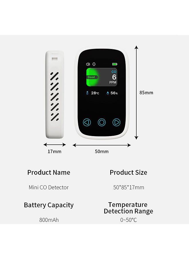 Generic 3in1 Air Quality Tester CO Temperature Humidity Detector NDIR Sensor Auto Brightness Adjustable Digital TFT LCD Display with Carbon Monoxide Calibration Temperature Unit Switching Functions  - Image 5