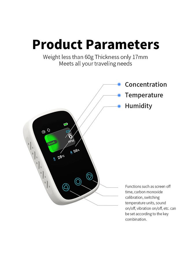 Generic 3in1 Air Quality Tester CO Temperature Humidity Detector NDIR Sensor Auto Brightness Adjustable Digital TFT LCD Display with Carbon Monoxide Calibration Temperature Unit Switching Functions  - Image 3