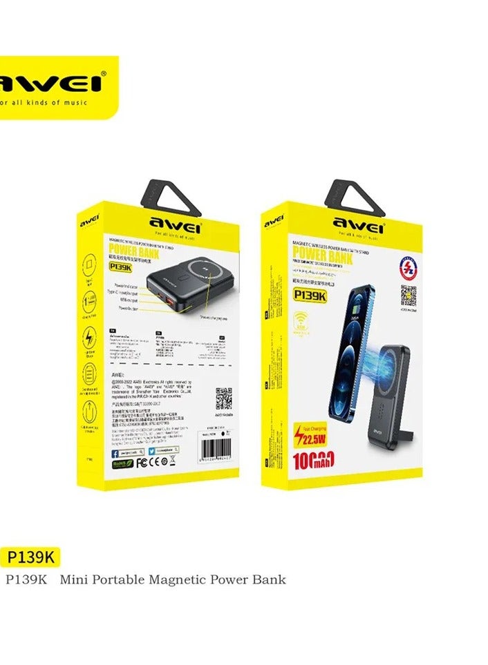 Awei P139K 10000mAh Portable Powerbank Magnetic Wireless - Image 1