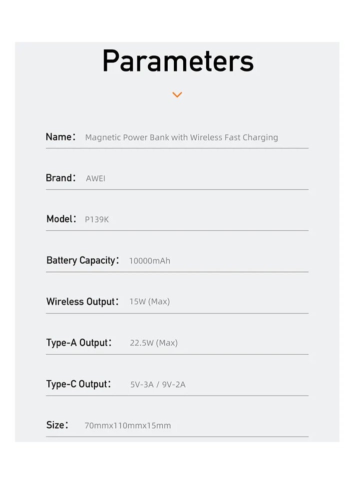 Awei P139K 10000mAh Portable Powerbank Magnetic Wireless - Image 5