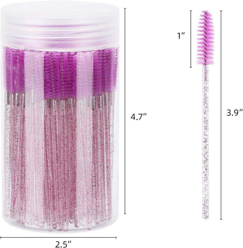 Tbestmax 100 Pcs Disposable Mascara Wands, Crystal Eyebrow Spoolies Brush for Eyelash Extensions, Lash Brushes with Container - Purple - Image 2