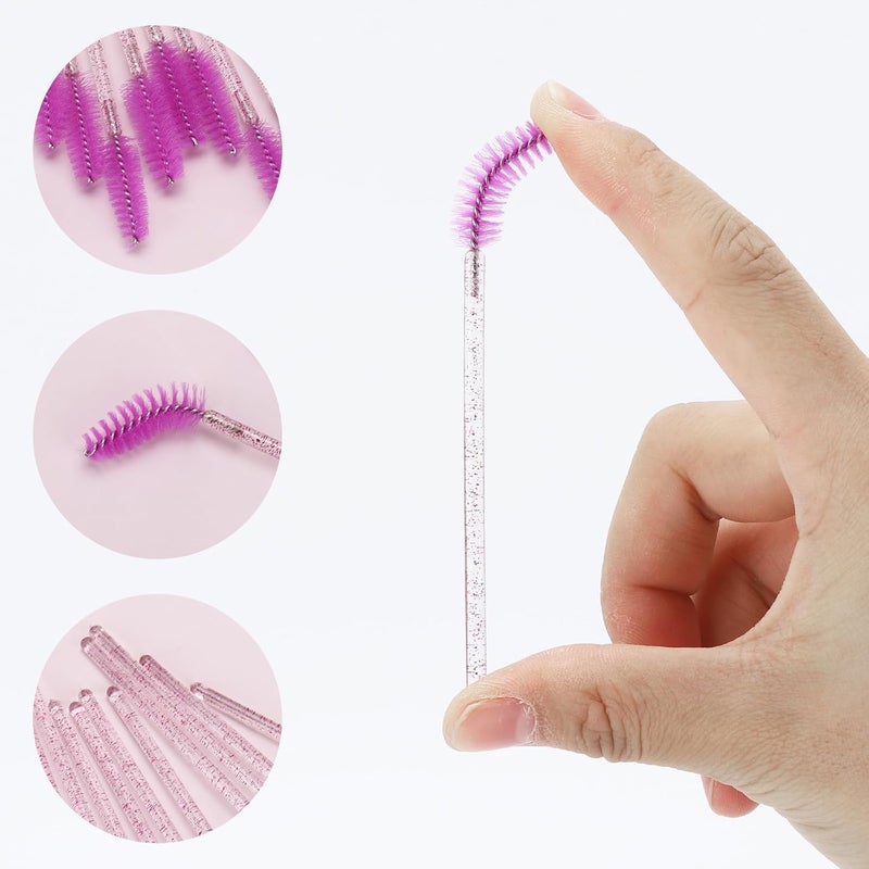Tbestmax 100 Pcs Disposable Mascara Wands, Crystal Eyebrow Spoolies Brush for Eyelash Extensions, Lash Brushes with Container - Purple - Image 5