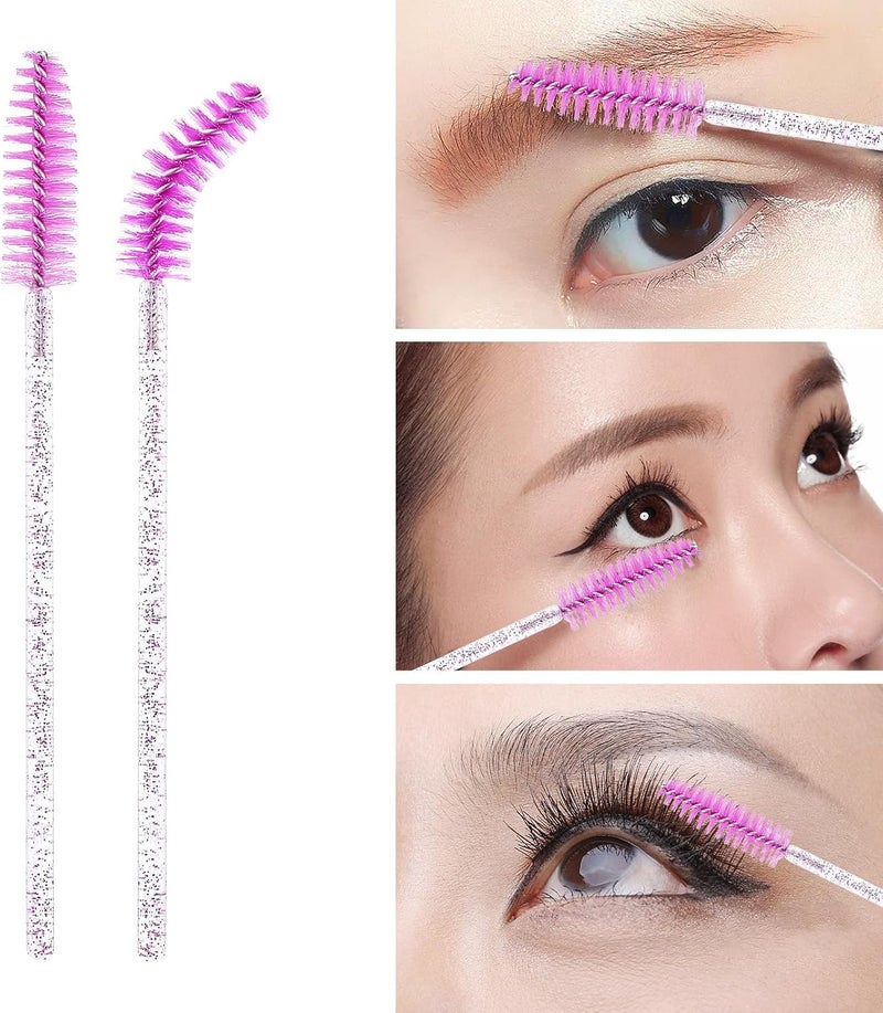 Tbestmax 100 Pcs Disposable Mascara Wands, Crystal Eyebrow Spoolies Brush for Eyelash Extensions, Lash Brushes with Container - Purple - Image 3