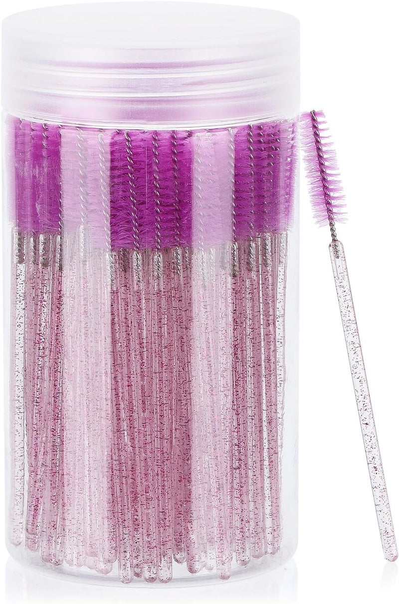 Tbestmax 100 Pcs Disposable Mascara Wands, Crystal Eyebrow Spoolies Brush for Eyelash Extensions, Lash Brushes with Container - Purple - Image 1