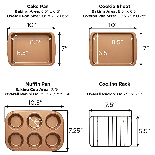 Ecolution Non-Stick Toaster Oven Bakeware Set, 4 Piece, Carbon Steel, Easy to Clean and Perfect for Single Servings, Copper - Image 2