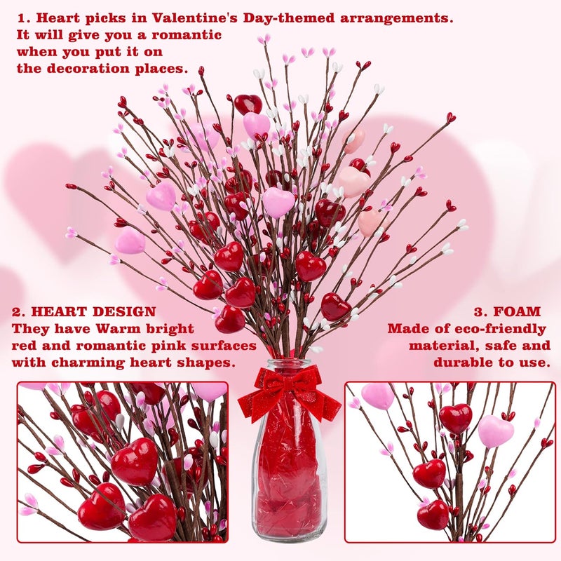 Shitailu Valentine’s Day Gifts, Artificial Red Berry Flower Stems Heart Shaped Berry Picks 4 Pcs for Valentine’s Day, Mother’s Day Chrismas, Wedding, Propose(NO VAZE) - Image 3