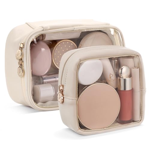 Pocmimut Mini Makeup Bag with Small Cosmetic Bag Travel Essentials OrganizersTSA Approved Toiletry Bag Makeup Pouch Clear Cosmetic Bags for WomenBeige - Image 1